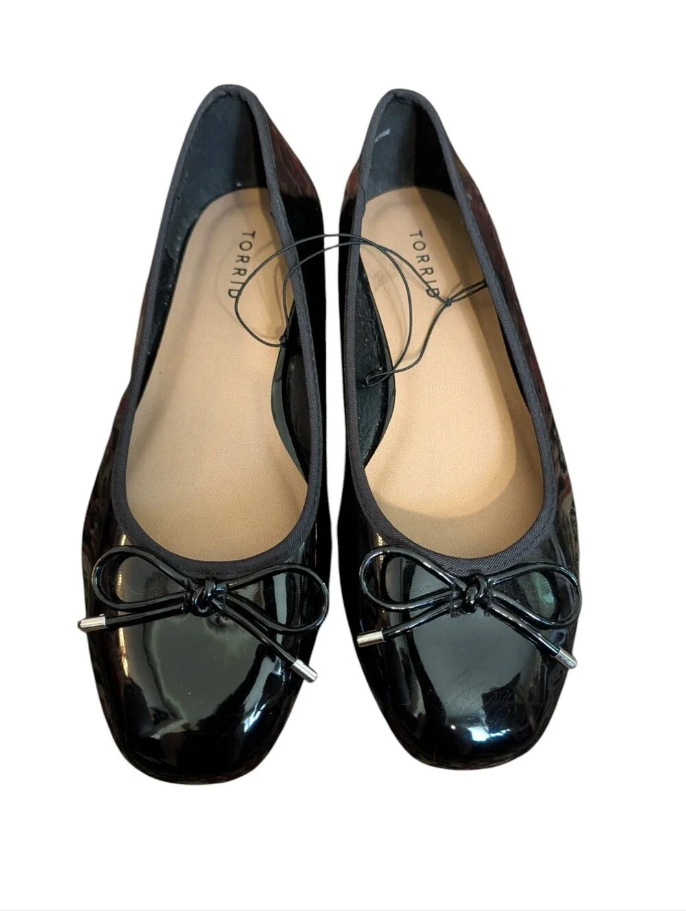 Torrid Black Patent Bow Ballet Flats | Square Toe | Women's 10WW Wide Width